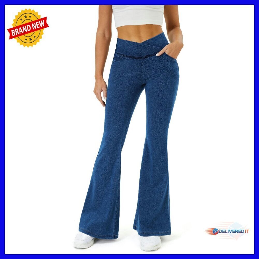 Stretchy Bell Bottom Jeans with Pockets, Tummy Control & Butt Lifting